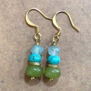 New handcrafted Sundance charm earrings peridot turquoise aquamarine gold filled